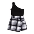 thumbnail image 1 of Little Girls Summer Set Cute Sleeveless T Shirt Vest Tank Top + Plaids Shorts Outfit, 1 of 7