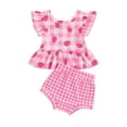 thumbnail image 1 of Little Girls Summer Shorts Sets Flying Sleeve Strawberry/Sunflower Print Tops Plaid PP Shorts Sets, 1 of 10