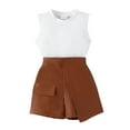 thumbnail image 1 of Little Girls Summer Shorts Sets White Sleeveless Tank Top PU Leather Shorts Sets, 1 of 10