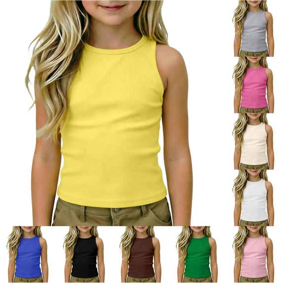 Little Girls Summer Tank Tops Crewneck Sleeveless Undershirts Tops Size 7-8T , Yellow