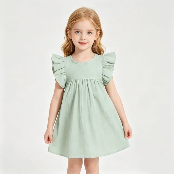 Little Girls Sundress Sleeveless Ruffle Casual Dress Mix Summer Dress for Kids Green Size 3-4 Years