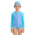 thumbnail image 1 of Little Girls Surfing Rash Guard Bathing Suit Graphic Long Sleeve Swimsuit Ruffled Floral Print Two Piece With Briefs For Beach Pool, 1 of 9