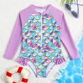 thumbnail image 1 of Little Girls Surfing Rash Guard One-piece Swimsuit Bathing Suit Graphic Long Sleeve Floral print Swimwear For Beach Pool Surfing,Purple,Age 6-7 Years, 1 of 9