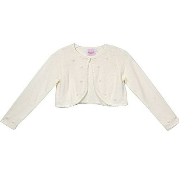 Little Girls Sweater Style Knit Cotton Bolero Pearl Jacket Ivory Size L (8-10)