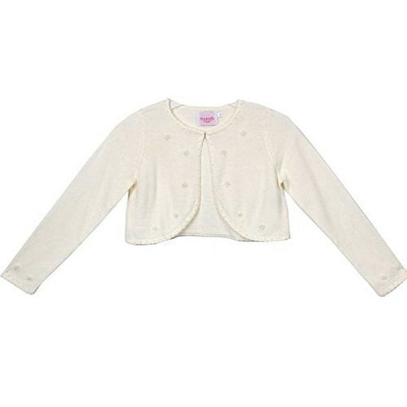 Little Girls Sweater Style Knit Cotton Bolero Pearl Jacket Ivory Size S (2-4)