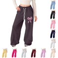 thumbnail image 1 of Little Girls Sweatpants Pants Printed Jogger Pants Athletic Trousers with Elastic Waist Pants Size 8-9T ,Brown, 1 of 4
