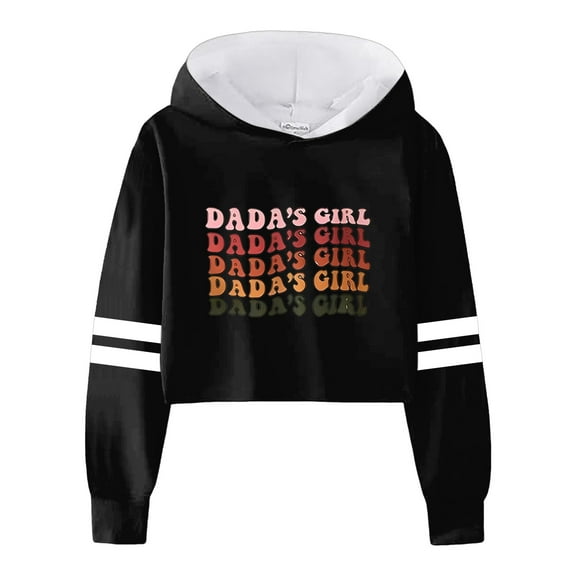 Little Girls Sweatshirts Kids Casual Loose Active Full Sleeves Hoodies Short Pullover Letter Print Striped Teen Crop Tops for Girls Size 8-9T
