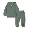 Little Girls Sweatsuit 2 Piece Casual Outfits Long Sleeve Pullover Hoodies Sweatpants Solid Cotton Lounge Set, Green, 10-11 Years