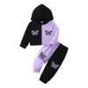 Little Girls Sweatsuit Two Piece Butterfly Outfits Long Sleeve Sweatshirt Hoodie Joggers Full Spring Travel Casual Clothes Set, Purple, 5 Years