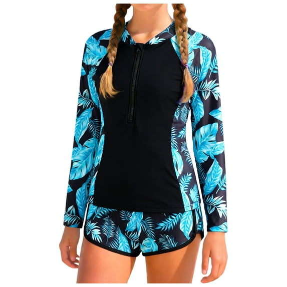 Little Girls Swim Suits 6-7 Girls Rash Guard Swimsuit 2-Pieces Short Sleeve Bathing Suit Rashguard Summer Beach Swimwear Sets