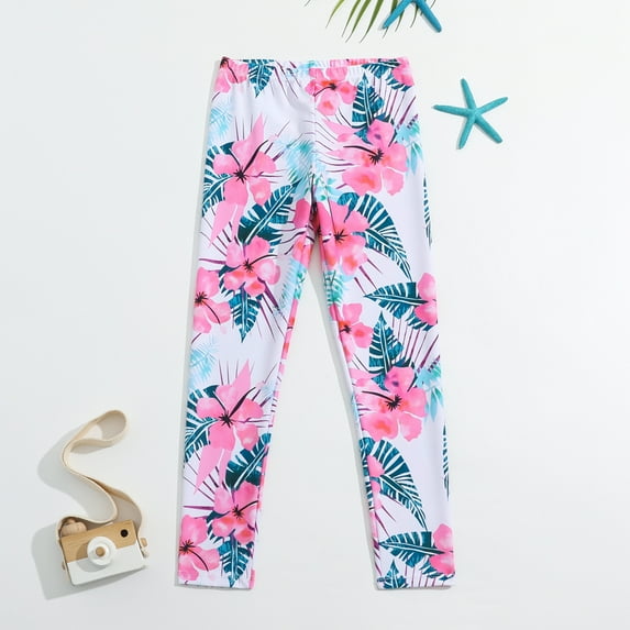 Little Girls Swimming Pants Toddler Athletic Leggings Rashguard Surfing Pant Swimwear, Size 3-7 Years