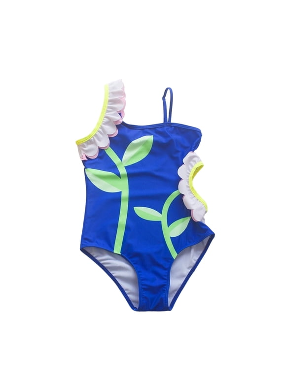 Little Girls Swimming Suit Sunflower Print Piece Swimsuit Cute Ruffle for Toddler Kids Swimwear with UPF 50 Sun Bathing Suit