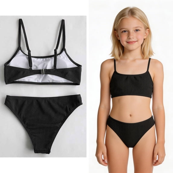 Little Girls Swimsuit Adjustable Straps Two Piece Bikini Sets with Chest Pad Girl Bathing Suits Size 8-9 Years