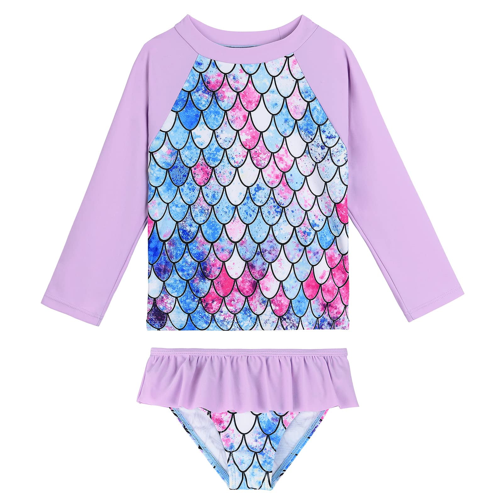 Little Girls Swimsuit Set Long Sleeve Kids Bathing Suits Baby Girl Swimwear Rash Guard Set 34