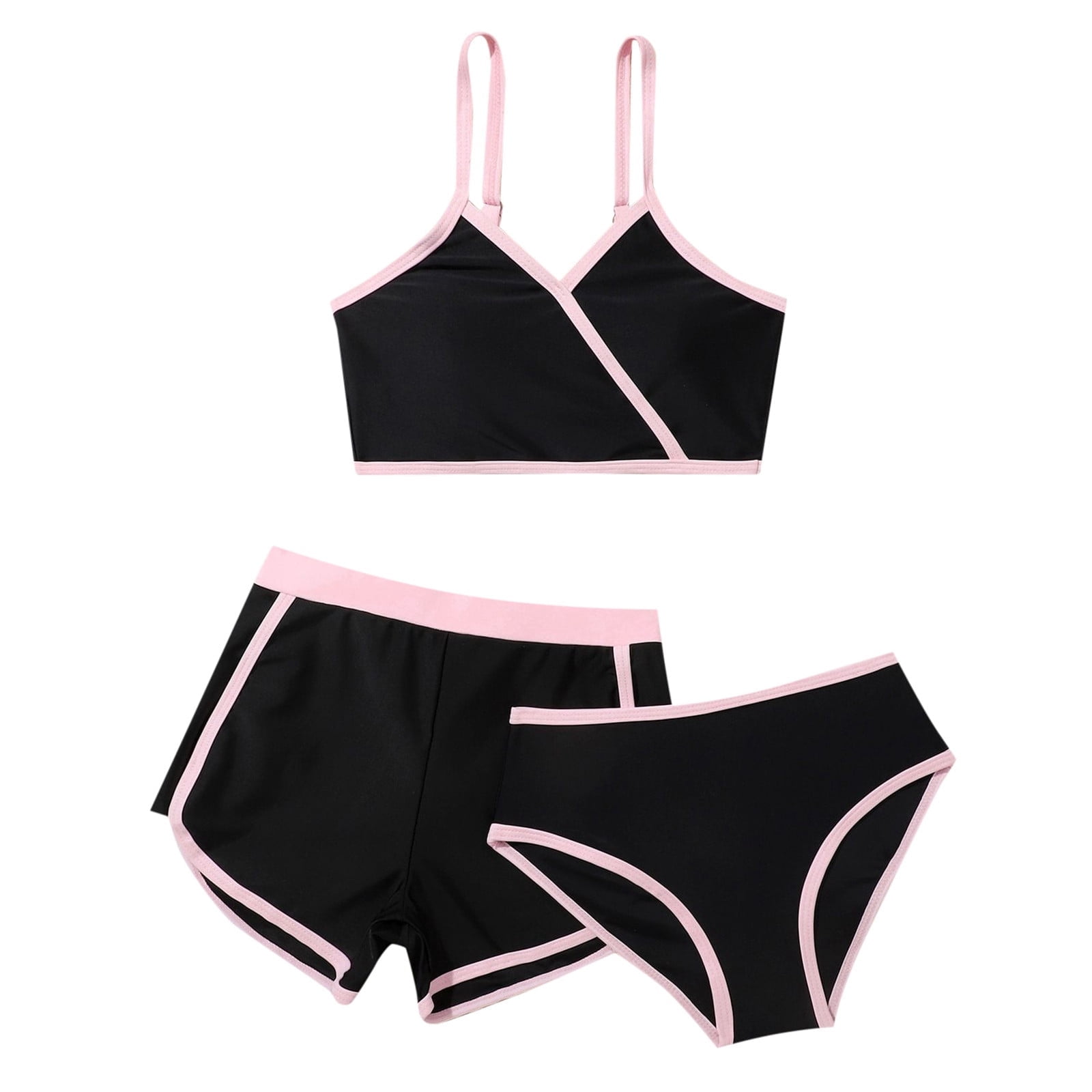 Little Girls Swimsuits Bikinis with Shorts 3 Piece Color Block Bathing ...