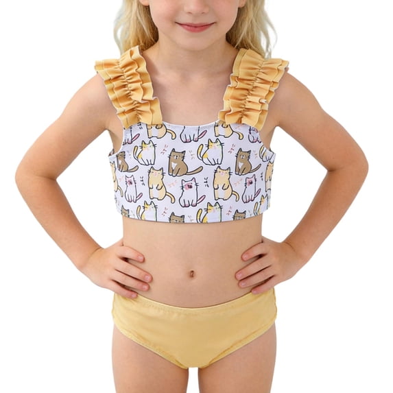 Little Girls Swimsuits Swimsuit Girl, Summer Toddler Girls Cartoon Printed Ruffles Two Piece Swimwear Swimsuit Bikini Bathing Suits Set