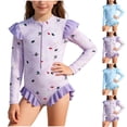 thumbnail image 1 of SROBPTY Little Girls Swimsuits Print Crew Neck Long Sleeve Bathing Suits for 3-10Y, 1 of 5
