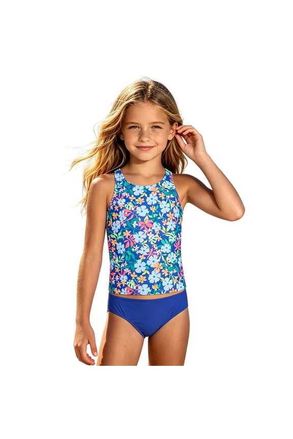Little Girl Two Piece Bathing Suits Bikini Set Halter Swimsuit Printed Tankini Cute Patterned Swimwear Size 6-7T