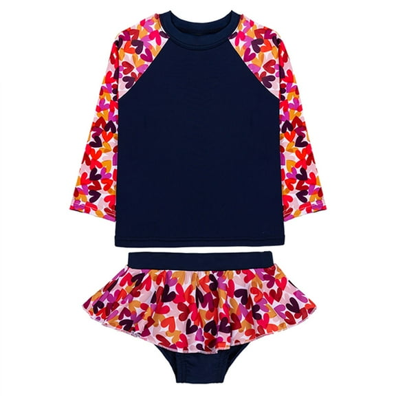 Little Girls Swimsuits Summer Long Sleeve Cartoon Prints Two Piece Swimwear Beachwear Swim Shirts and Rash Guards Size 5-6T