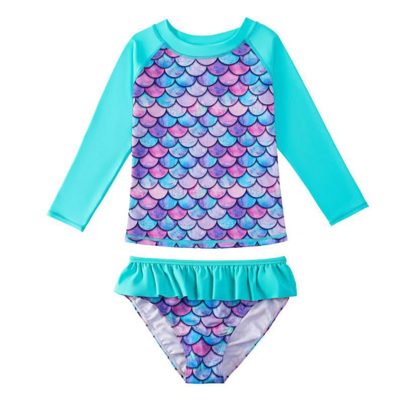 Little Girls Swimsuits Two Pieces Mermaid Swimwears Long Sleeve Beach