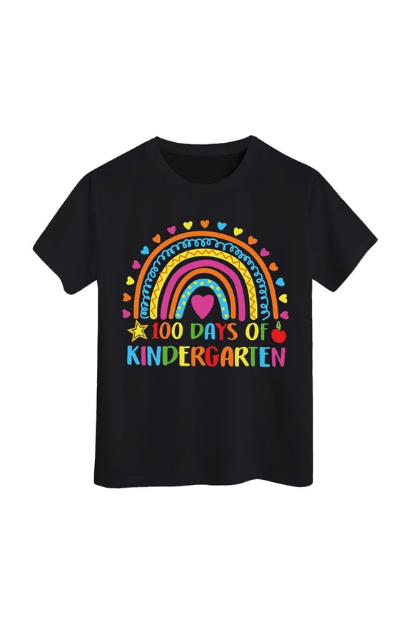 Little Girls T Shirts 100 Days Of School Boys In My 100 Days Happy 100Th Day Of School Print Party Tops Size 8-9T