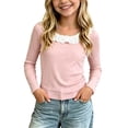 thumbnail image 1 of Little Girls Tops Layering Crew Neck Ruffle Loose Pullover Long Sleeve Color Block Casual Trendy Outfits Pink 1-2Years, 1 of 5