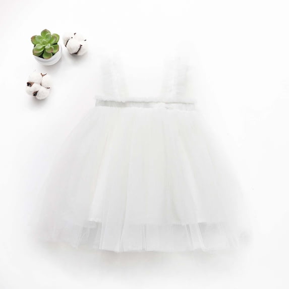 Little Girls Tutu-Dresses Tulle Sleeveless Suspender Sundresses Toddlers Kids Cute Solid Lightweight Birthday Party Mini Dress 6M-5Y