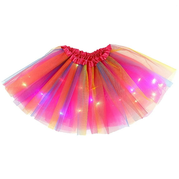 Little Girls Tutu Tulle Skirt Princess Tulle Dresses Toddler Girls Cute Party Dance Rainbow Color LED Be Luminous Net Yarn Tulle 3-9 Years