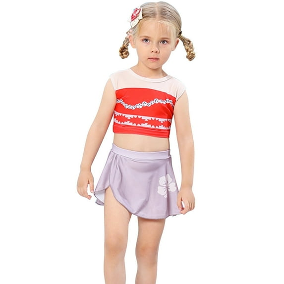 KAWELL Little Girls Two-Piece Summer Swimwear Role Play Bikini Swim Suit Toddler Tankini Red 3-10 Years