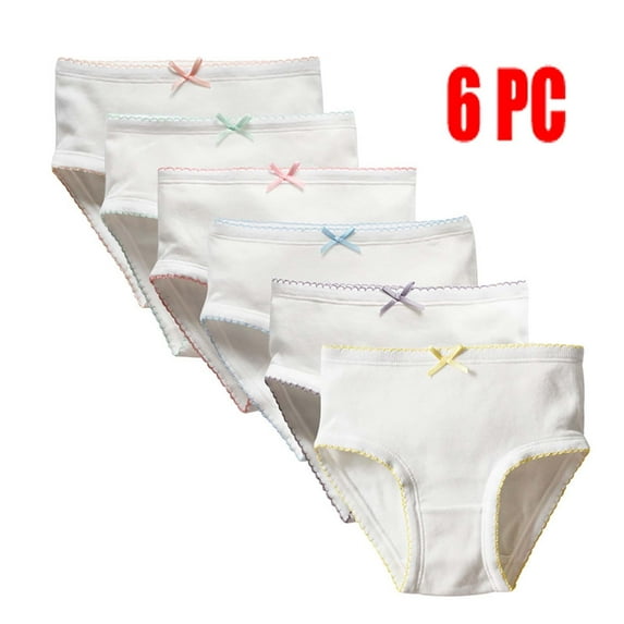 Little Girls Underwear Cotton 6 Pack Size 2-10 Breathable Panties Toddlers Kids Casual Solid Color Multipack Stretchy High Waisted Briefs