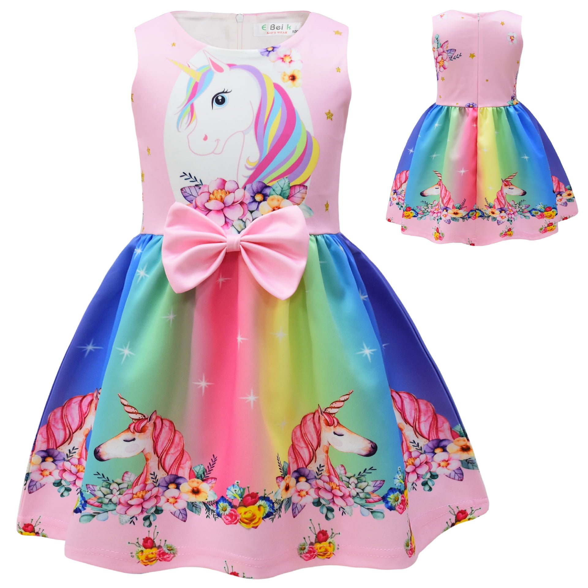 Little Girls Princess Unicorn Dress, Birthday Outfit, Sleeveless