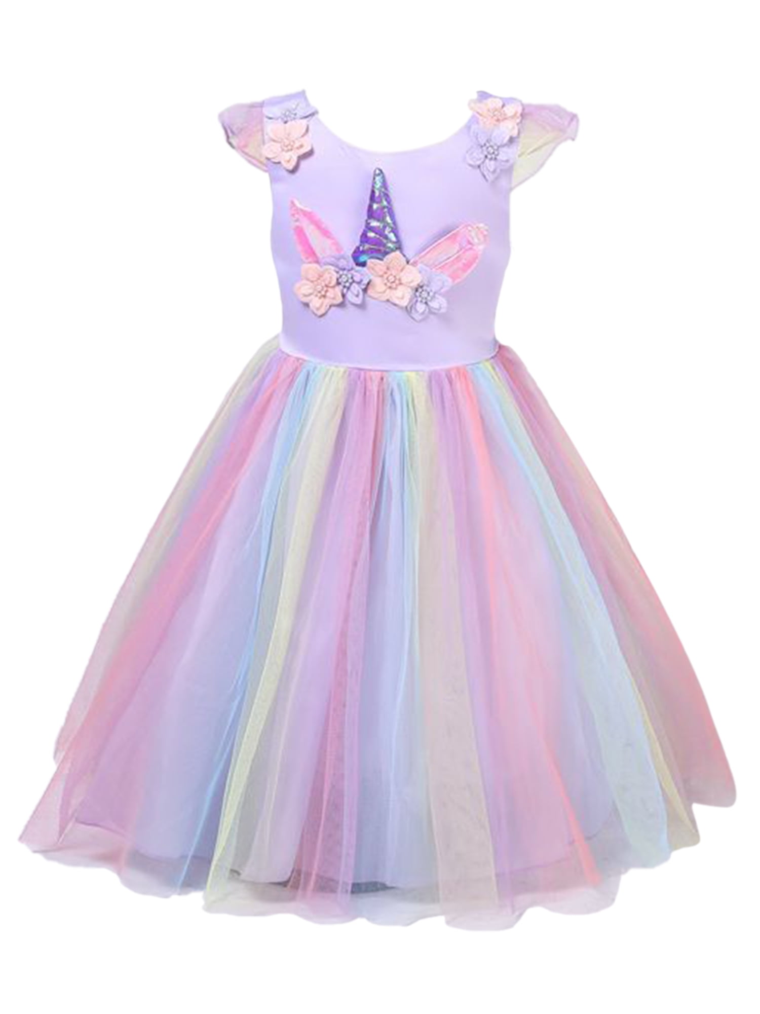 Little Girls Unicorn Wedding Party Dress Up Clothes Rainbow Flower ...
