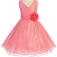 thumbnail image 1 of Little Girls V Neck All Over Lace Chiffon Belt Flowers Girls Dresses Coral 2, 1 of 2