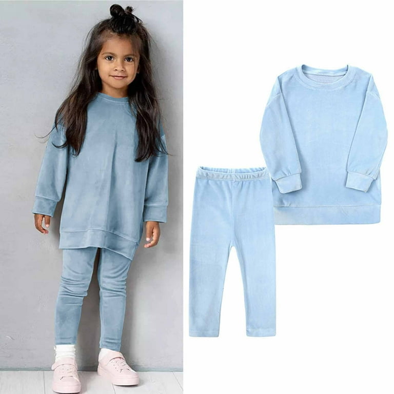 Little Girls Velour Sweatsuit 2Pcs Velvet Round Neck Sweatshirt Pullover Sweatpants Jogger Outfits Set Walmart