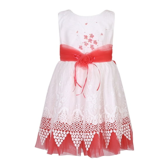 Little Girls Watermelon White Flower Sash Bridal Party Dress 6