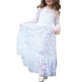 thumbnail image 1 of Little Girls Wedding Hollow Lace Long Dress F716 Sizes Up to 12, 1 of 7