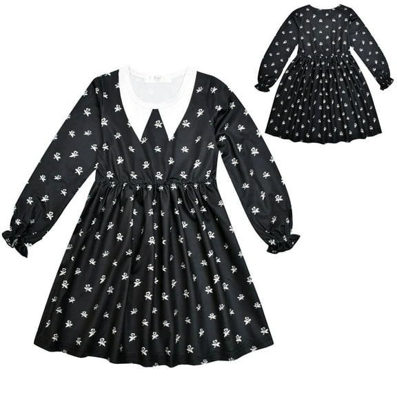 Little Girls Black Dress Halloween Casual Cartoon Dresses