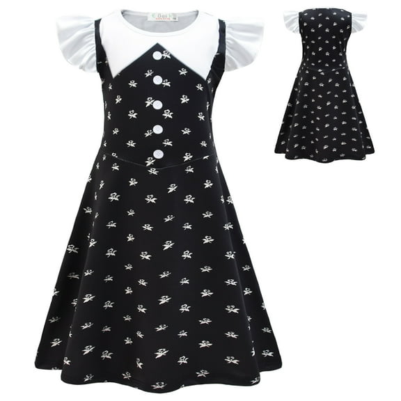 Little Girls Wednesday Black Dress Halloween Cosplay Party Costume