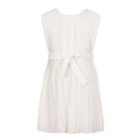 Little Girls White Belted Summer Chiffon Pleated Dress 5