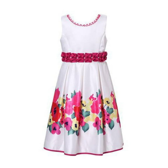 Little Girls White Fuchsia Flower Patterned Bead Party Dress 5