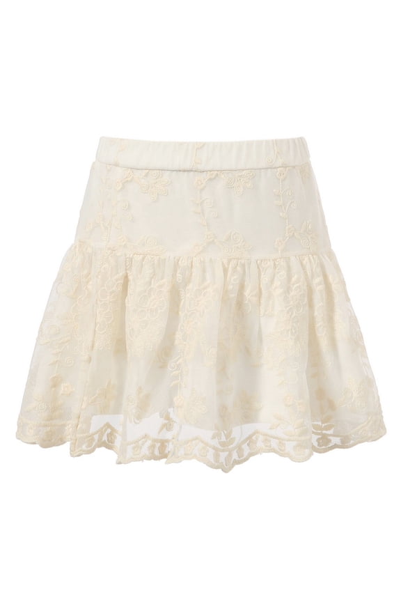 Little Girls White Lace Covered Flower Embroidered Skirt 4/5