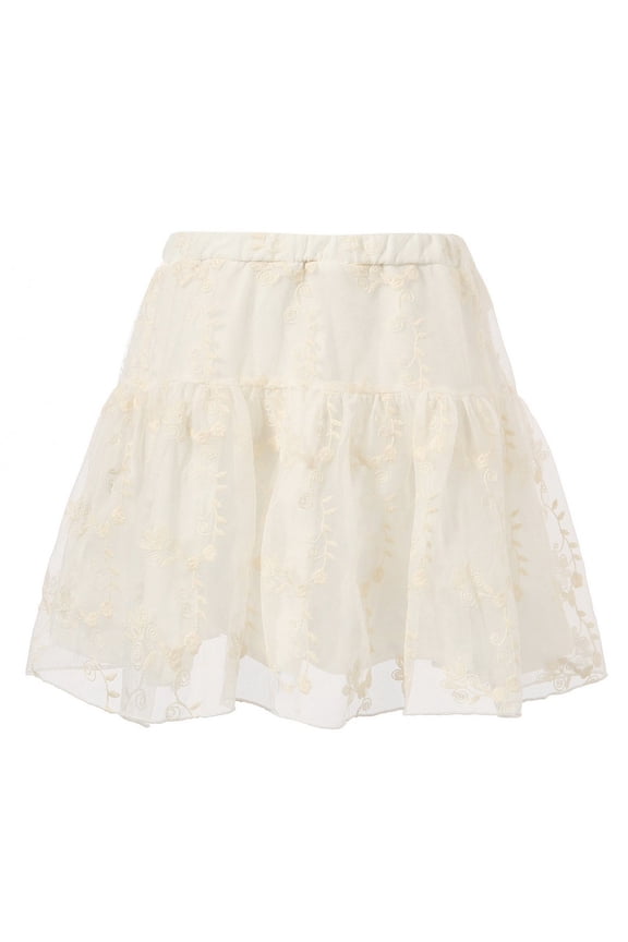 Little Girls White Lace Covered Overlock Embroidered Skirt 4/5