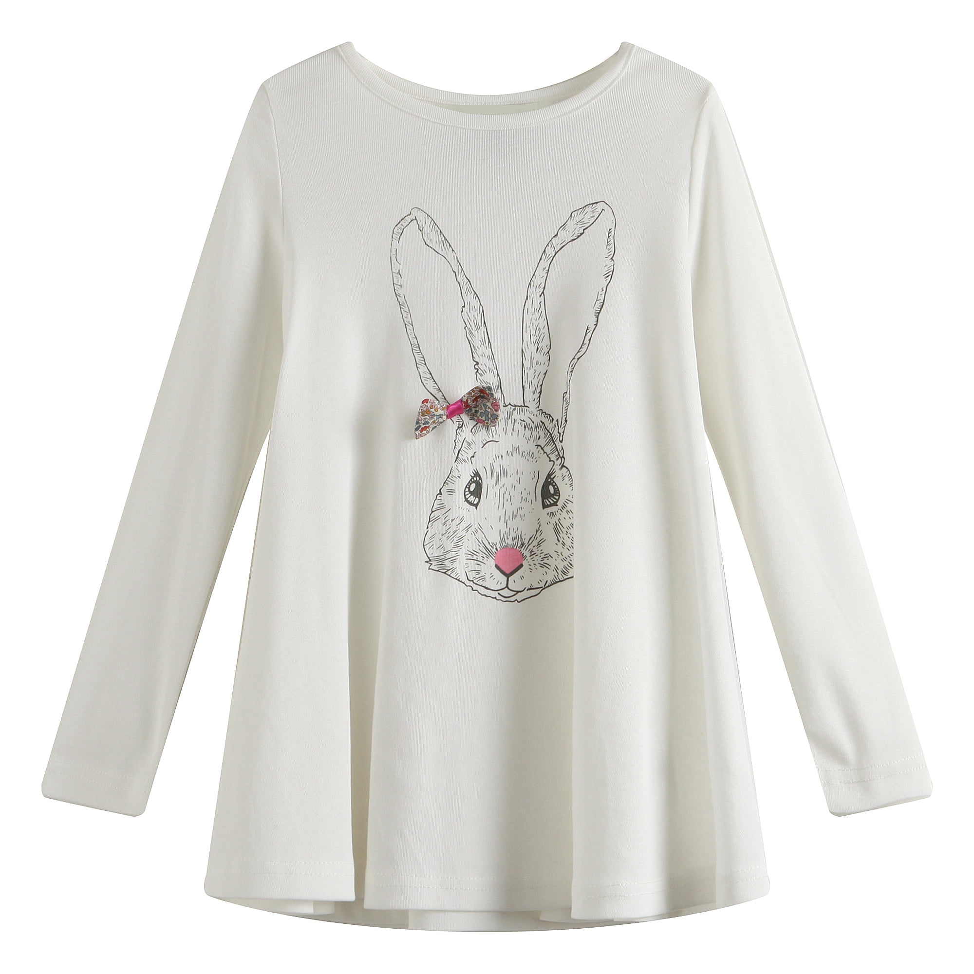Little Girls White Rabbit Print Floral Bow Flared Top 3-6 - Walmart.com