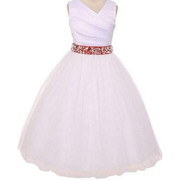 Little Girls White Rhinestone Belt Communion Flowers Girls Dresses Red 4