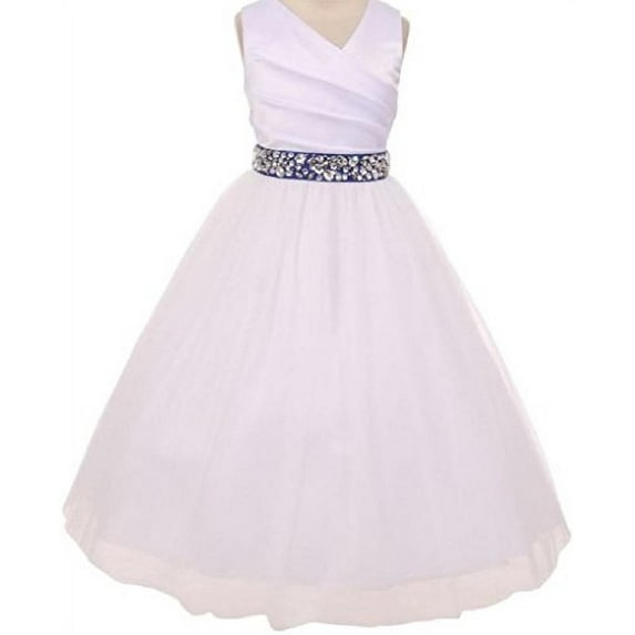 Little Girls White Rhinestone Belt Communion Flowers Girls Dresses Royal 4