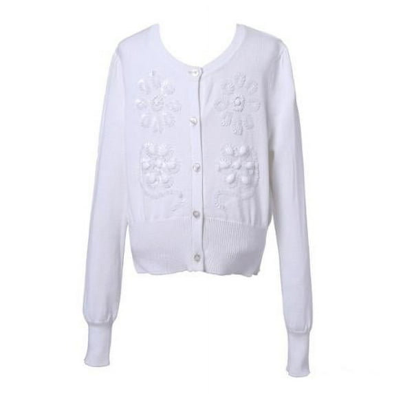 Little Girls White Snow Sparkle Sequin Cardigan Sweater 3/4