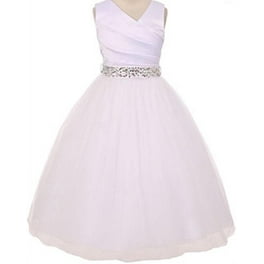 Big Girls White Rhinestone Belt Communion Flowers Girls Dresses Ivory 10 MB27K6