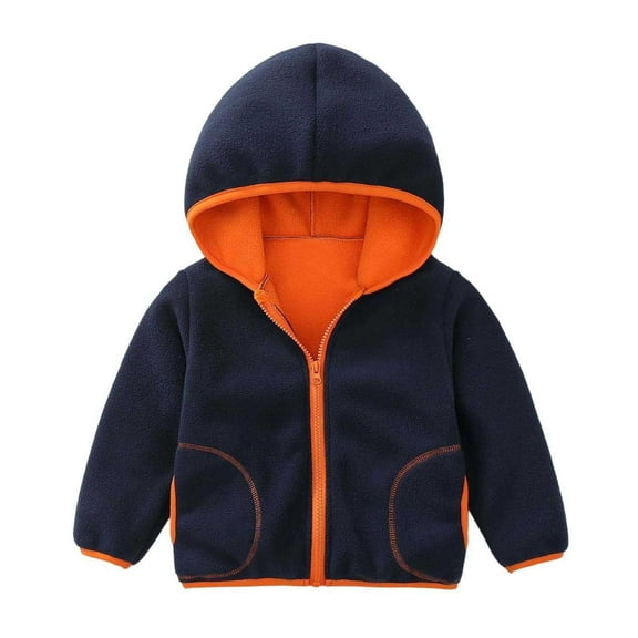 Little Girls Windproof Hooded Coat Patchwork Jacket Kids Warm Outerwear Clothes Dark Blue Size 6-7T