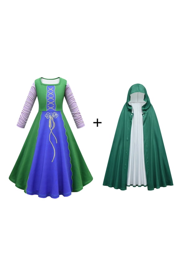 Little Girls Winifred Sanderson Sister Costume Dress Long Sleeve Witch Dress 4-10T