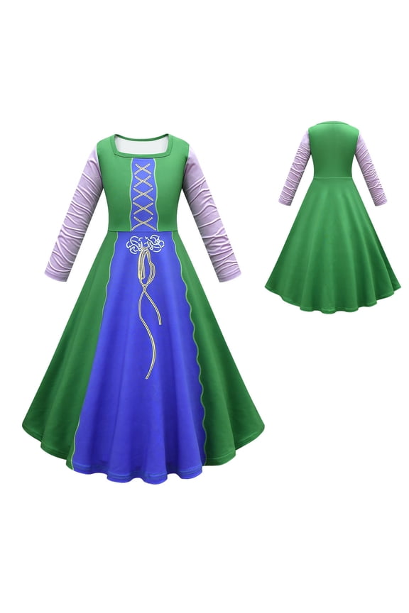 Little Girls Winifred Sanderson Sister Costume Dress Long Sleeve Witch Dress 4-10T